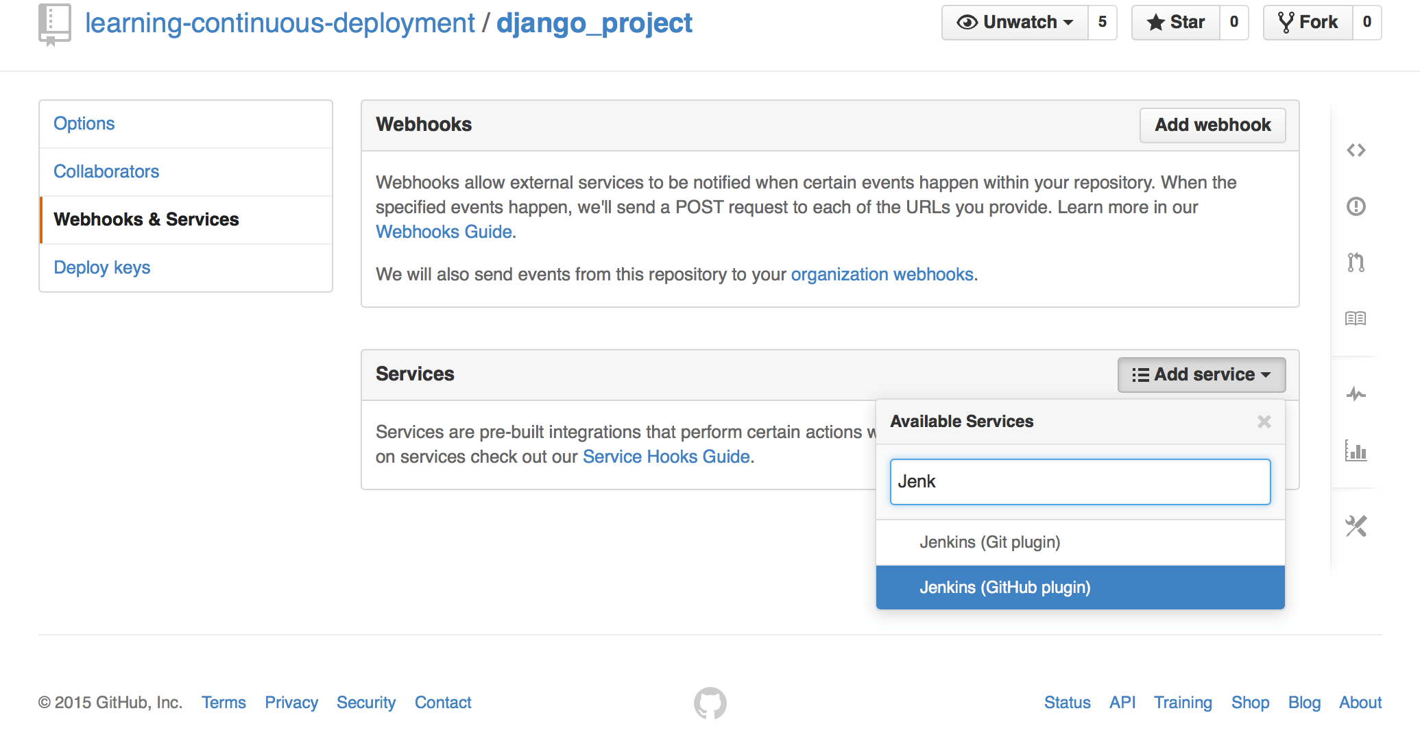 Adding a service to the GitHub project