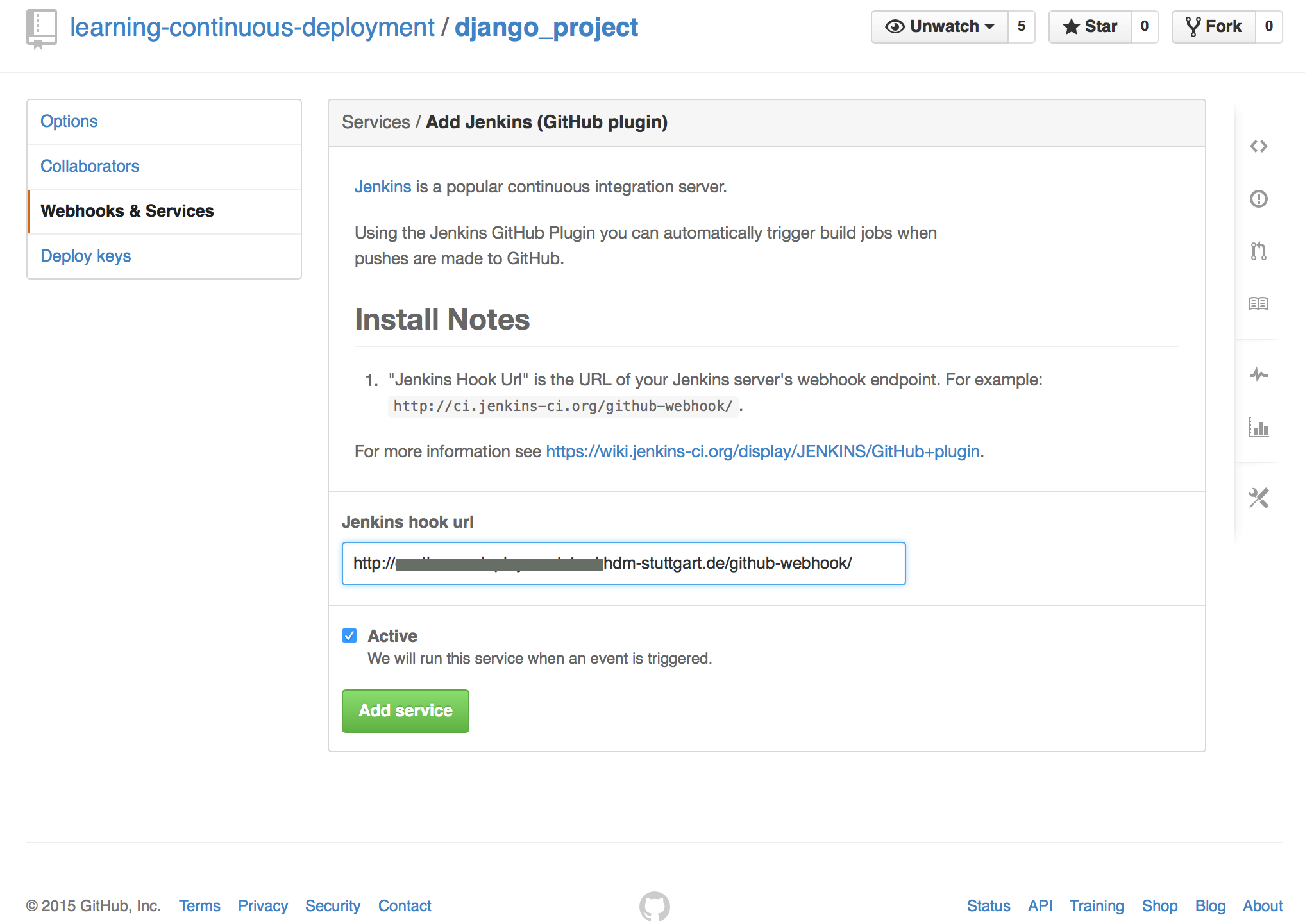 Configure the GitHub project service
